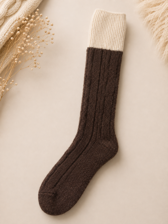 Schaf-Kniewollsocken - kurz - Braun - Beige